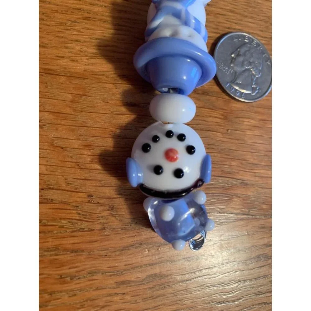 Handmade Blue Snowman Lampwork Glass Beads - New